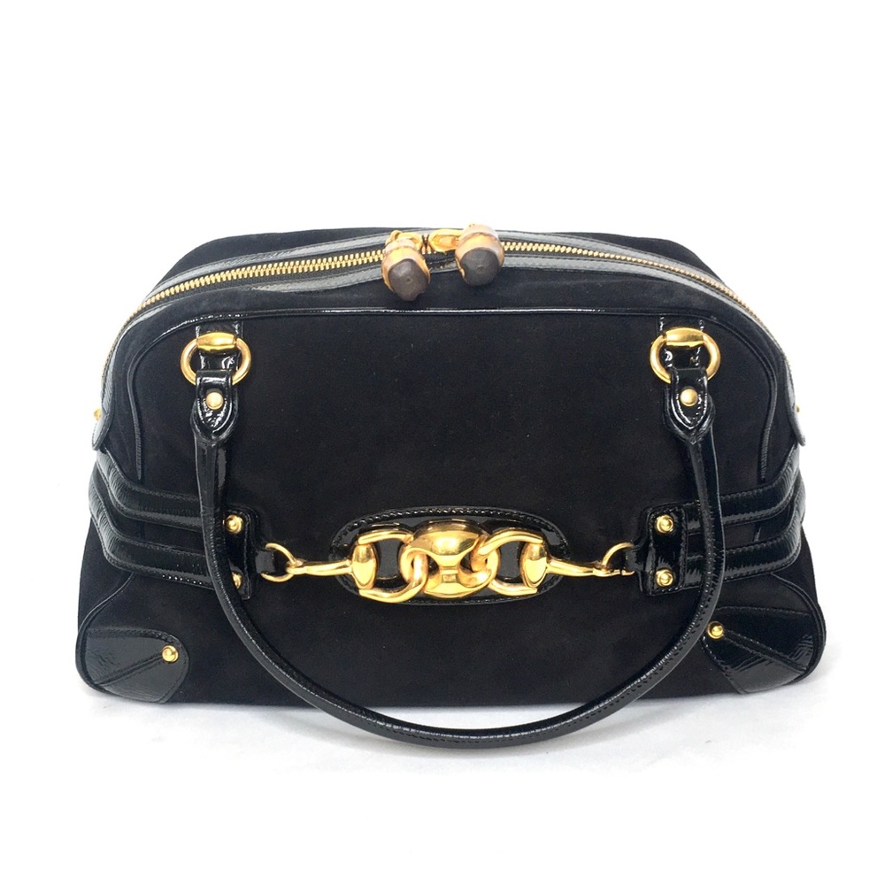 Gucci Black Suede Shoulder Bag with Gold Hardware - Picture 14 of 16